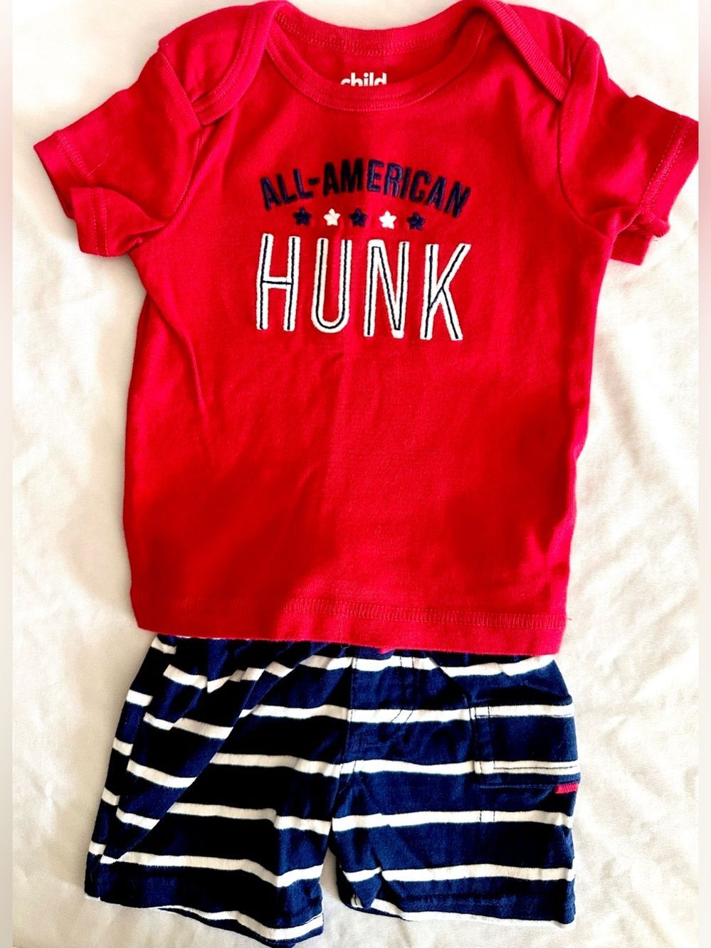 Child of Mine Baby Boy 2-Piece Outfit Size 3-6M All-American Hunk Shirt Shorts
